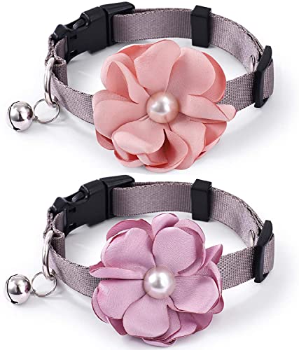 HirrWill 2 Stück Katzenhalsband Fliege Fliege Hundehalsband, Abnehmbare Blume Nylon Hundehalsband mit Glocke, Einstellbar Kleine und Mittlere Größe Hund und Katze Halsband (M) von HirrWill