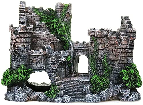 HirrWill Aquarium Dekoration, Stein Schloss Fisch Tank Dekorationen Pflanzen mit Handwerk Moos Harz Handwerk Moos Aquarium Fisch Tank Ornament Dekoration, Aquarium Zubehör Aquarium Möbel von HirrWill