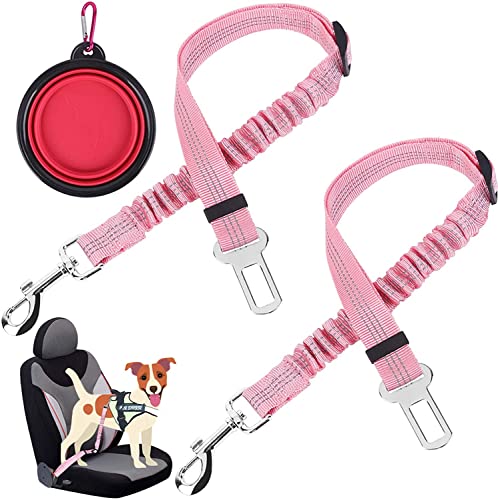 HirrWill Hunde-Sicherheitsgurt 2 Verstellbare, strapazierfähige und elastische Haustier-Auto-Sicherheitsgurt-Schlinge für Reisen und den täglichen Gebrauch (rosa) von HirrWill