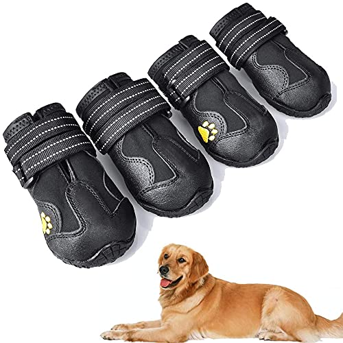 HirrWill Hundestiefel, wasserdichte Hundeschuhe, Hundeschuhe mit reflektierenden, robusten rutschfesten Sohlen und rutschfeste Outdoor-Hundeschuhe geeignet für mittlere und große Hunde, 4PS von HirrWill