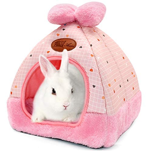 HirrWill Meerschweinchenbett warmes Kaninchenloch Bett niedlich Bowknot Haus großer Versteck Käfig Zubehör geeignet für Zwerg Kaninchen Hamster Kaninchen Frettchen Maus Igel mein Nachbar Totoro rosa von HirrWill