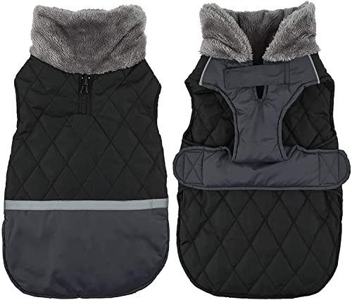 HirrWill Wasserdichte und Winddichte Hundejacke Warm Kalt Wetter Hundejacke Reversible Winter Hundeweste Hundejacke mit Sicherheitsgurtloch Schwarz-M von HirrWill