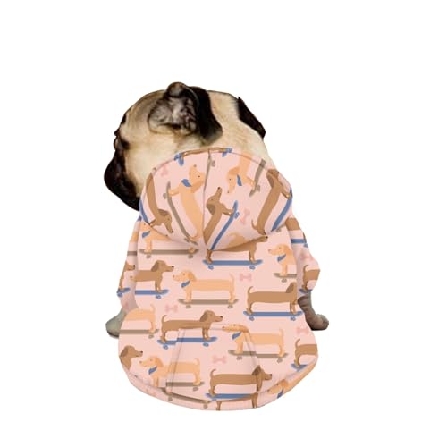 Hiseng Hunde Hoodie, Dackel Muster Hunde Kapuzenpulli Haustier Kleidung Winter Sweatshirt mit Reißverschluss und Tasche Wintermantel Warm Leicht Hundemantel (S,Khaki-Hund) von Hiseng