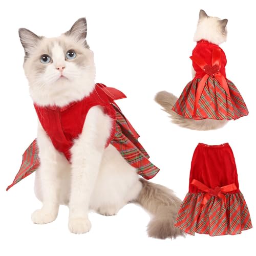 Hiseng Hundekostüm Katzenkleid Dekoration Hundemantel, Weihnachten Schleife Kleid Lustiges Haustierkostüm, Haustier Party Anzug, Hundekostüm für Kleine Hunde (L,Rosa) von Hiseng