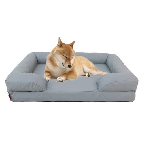 Hi Sprout Orthopädisches Hundesofa, Eischaum, Hunde-Couch-Bett mit extra Kopf- und Nackenstütze, Wandrandkissen, Passform mit wasserdichtem und abnehmbarem Bezug (groß) von Hisprout