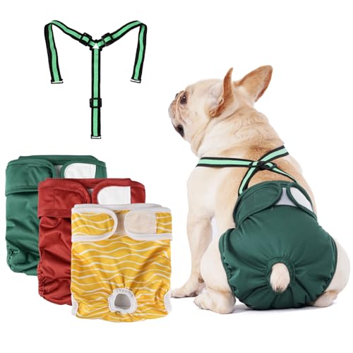 Hisprout 3-Pack Weibliche Hundewindel mit Straps Wiederverwendbare Waschbare Atmungsaktive Haltbare Hundehose für Hitzesaison Periode Inkontinenz(Claret) von Hisprout