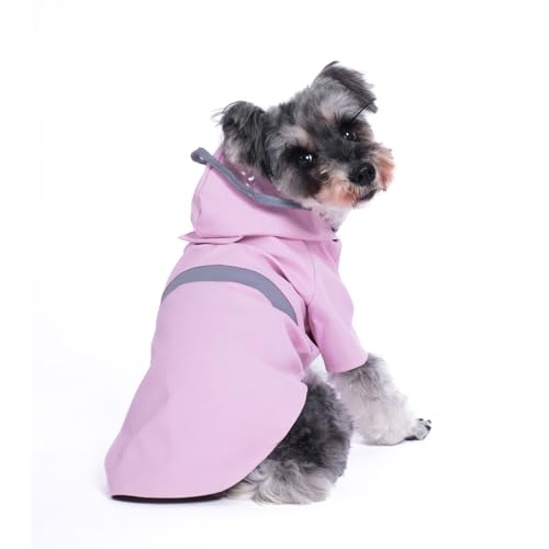 Hisprout Hund Regenmantel Atmungsaktive Leichte Haustier Regen Jacke wasserdichte Hundekleidung mit Sicherheits Reflektierende Streifen Kapuze Hund Regenmantel(Pink,L) von Hisprout