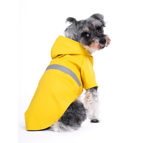 Hisprout Hund Regenmantel Atmungsaktive Leichte Haustier Regen Jacke wasserdichte Hundekleidung mit Sicherheits Reflektierende Streifen Kapuze Hund Regenmantel(Yellow,L) von Hisprout