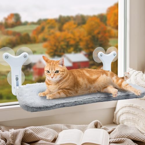 Hiwhy Katzen-Fensterstange mit 6 starken Saugnäpfen, Katzenhängematte Größe ist 30 x 60 cm, faltbares Fenster-Katzenbett für den Innenbereich mit weichem Kissen für Katzen, 1 Packung von Hiwhy