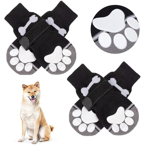 Hixingo 2 Paar Hundesocken Anti Rutsch, Hundesocken Winter Pfotenschutz Indoor Weicher Socken für Hunde mit Klettverschluss für Hartholzböden (L,Schwarz) von Hixingo