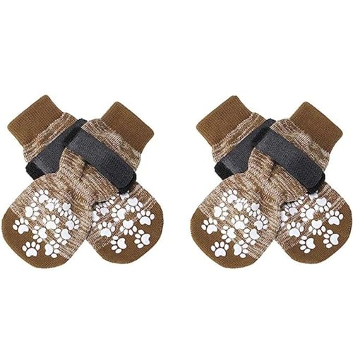 Hixingo 2 Paar Hundesocken Anti Rutsch, Hundesocken Winter Pfotenschutz Indoor Weicher Socken für Hunde mit Klettverschluss für Hartholzböden in Innenräumen (M,Farbverlauf Braun) von Hixingo