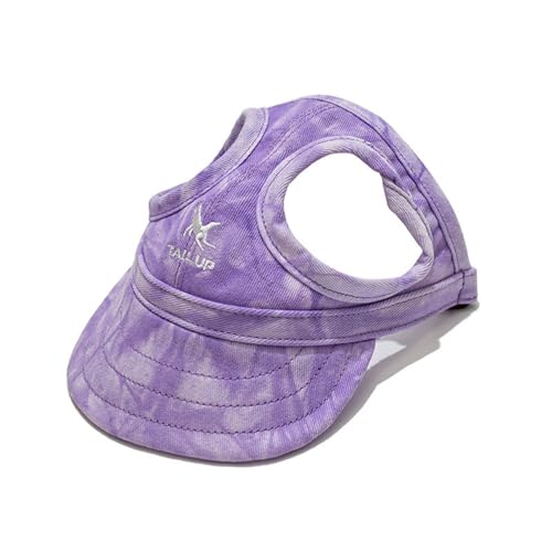 Hixingo Haustier Hunde Baseballmütze, Basecap Verstellbar Sonnenschutz Hut Hundecap mit Ohrlöchern Sommer Schattierungshut Zubehör für Kleine Hunde (L,Tie-dye/Violett) von Hixingo