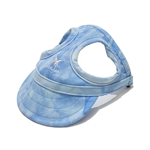 Hixingo Haustier Hunde Baseballmütze, Basecap Verstellbar Sonnenschutz Hut Hundecap mit Ohrlöchern Sommer Schattierungshut Zubehör für Kleine Hunde (XL,Tie-dye/Blau) von Hixingo