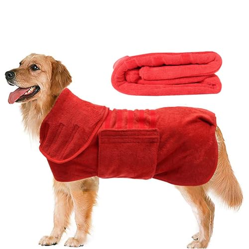 Hixingo Hundebademantel für Kleine Große Mittelgroße Hunde, Extra Saugfähig Hunde Bademantel Mikrofaser mit Klettverschluss Und Verstellbarem Gummizug (3XL,Rot) von Hixingo