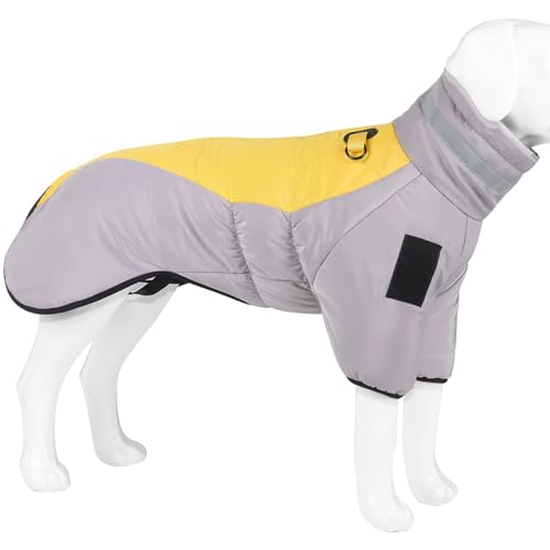 Hixingo Hundemantel für Kleine Hunde Mantel Winter, Abdichtung Warme Hundejacke Kaltes Mit Leinenloch Welpen Winterweste Hundekleidung für Kleine Mittlere Große Hunde (2XL,Graugelb) von Hixingo