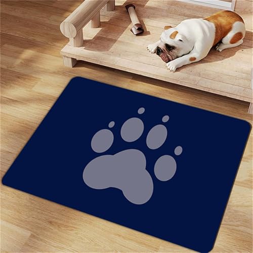 Hixingo Napfunterlage Hund Katzen Futternapf Unterlage, Druck Saugfähige Haustier Futtermatte rutschfeste Hundenapf Unterlage Waschbar Katzennapf Futtermatte (Blau,50x80cm) von Hixingo