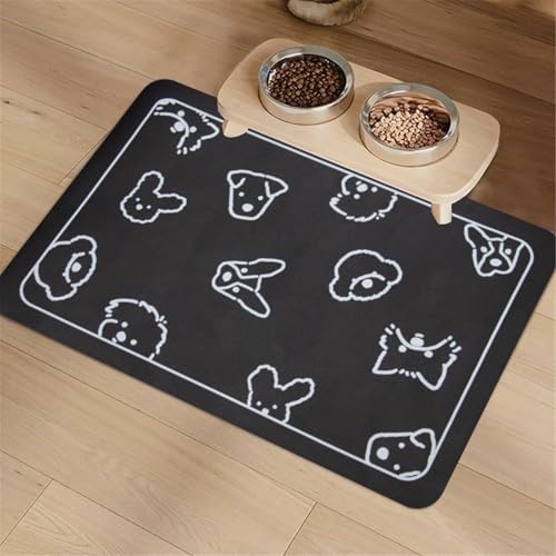 Hixingo Napfunterlage Hund Katzen Futternapf Unterlage, Saugfähige Haustier Futtermatte rutschfeste Hundenapf Unterlage Waschbar Katzennapf Futtermatte, Einfach Druck (Schwarz,50x80cm) von Hixingo