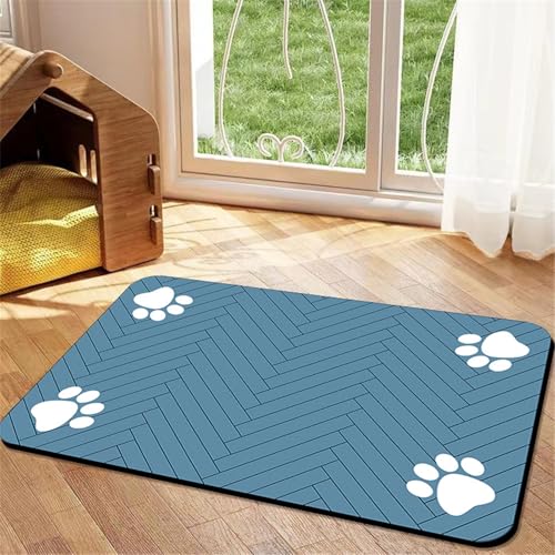 Hixingo Napfunterlage Hund Katzen Futternapf Unterlage, Saugfähige Haustier Futtermatte rutschfeste Hundenapf Unterlage Waschbar Katzennapf Futtermatte, Stripe (Blau,80x120cm) von Hixingo