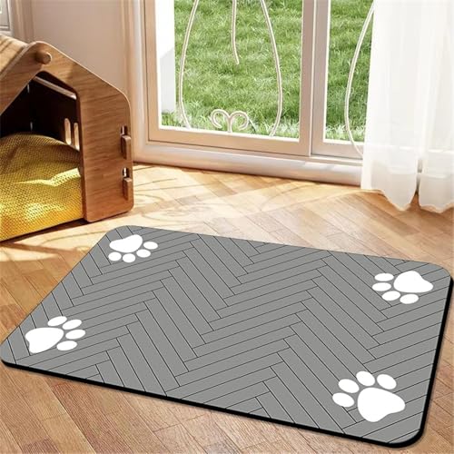 Hixingo Napfunterlage Hund Katzen Futternapf Unterlage, Saugfähige Haustier Futtermatte rutschfeste Hundenapf Unterlage Waschbar Katzennapf Futtermatte, Stripe (Grau,60x90cm) von Hixingo