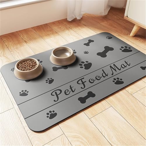 Hixingo Napfunterlage Hund Katzen Futternapf Unterlage, Saugfähige Haustier Futtermatte rutschfeste Hundenapf Unterlage Waschbar Katzennapf Futtermatte -Kawaii (Grau,40x120cm) von Hixingo