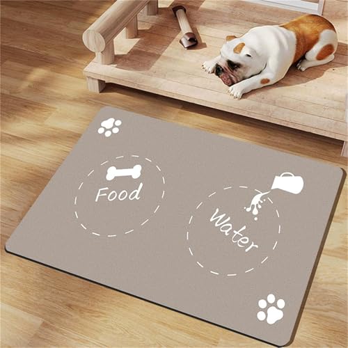 Hixingo Napfunterlage Hund Katzen Futternapf Unterlage, Saugfähige Haustier Futtermatte rutschfeste Hundenapf Unterlage Waschbar Katzennapf Futtermatte -Kawaii (Khaki,40x60cm) von Hixingo