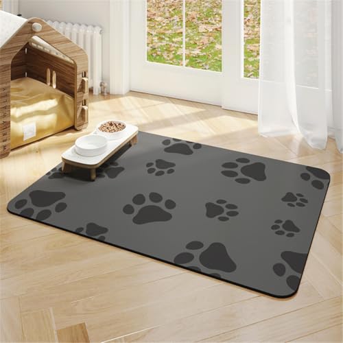 Hixingo Napfunterlage Hund Katzen Futternapf Unterlage Saugfähige Haustier Futtermatte rutschfeste Hundenapf Unterlage Waschbar Katzennapf Futtermatte (Grau,50x70cm) von Hixingo