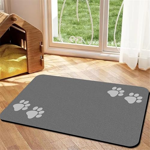 Hixingo Napfunterlage Hund Katzen Futternapf Unterlage Saugfähige Haustier Futtermatte rutschfeste Hundenapf Unterlage Waschbar Katzennapf futtermatte (Grau,80x120cm) von Hixingo