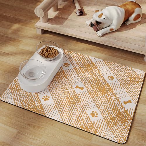 Hixingo Napfunterlage für Hunde und Katze, Saugfähige Haustier Futtermatte rutschfeste Hundenapf Unterlage Waschbar Katzennapf Futtermatte Unterlage (Orange,40x50cm) von Hixingo