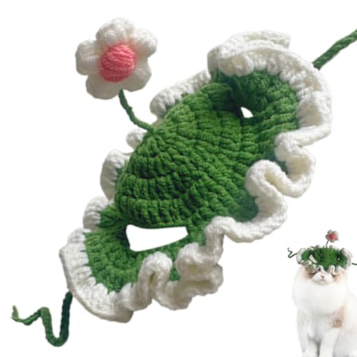 Cat Costume Bunny, Knitted Dog Hat, Cute Knit Hat Pet, Small Flower Medium Dogs Cosplay Hat, Wool Weaving Craftsmanship Comfortable Cat Hat Accessories, Easy to Use, Portable for Pets von Hjatirace