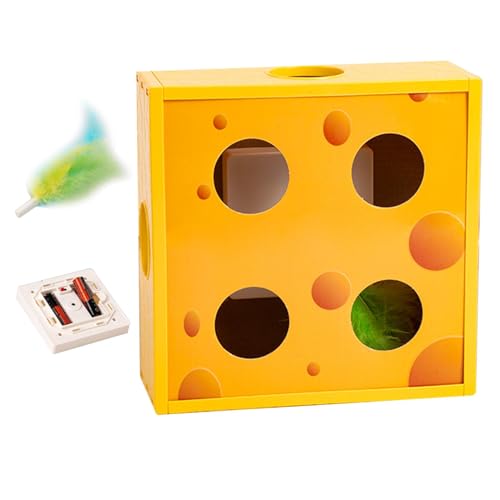 Cat Puzzle Toy, Interactive Cheese Box Feather Maze, Automatic Feather Rotation Cat Toy, Intelligent Cheese Teasing Machine, Interactive Feather Cheese Box, Easy to Use,Portable for Active von Hjatirace