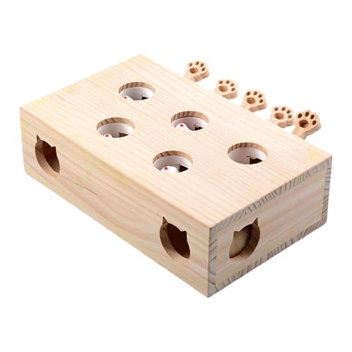 Cat Toys Interactive, Wood Interactive Whack Mole Game Cat Toy, Cat Scratcher Interactive Game, Wooden Whack-A Mole Cat Toy, Catch Mice Game, Easy To Use, Portable for Bored Indoor Cats Games von Hjatirace