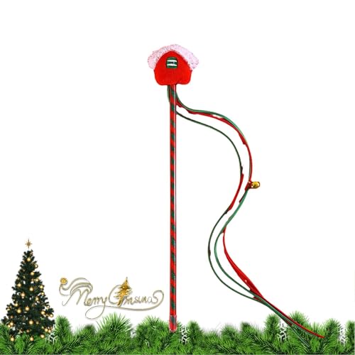 Hjatirace Christmas Cat Teaser Stick | Lustiger Katzenstab Spielzeug Weihnachten Katzenspielzeug - Katzenspielzeug Stick Tragbares Interaktives Katzenspielzeug für Haustier Katzen Kätzchen von Hjatirace