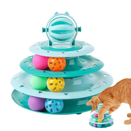 Hjatirace Interactive Cat Toy Turntable, Pet Cat Turntable Ball 4-Tier Tower, Indoor Outdoor Pet Cat Ball Toy, Fun Pet Cat Turntable Ball, Physical Exercise Toy, Easy to Use, Portable for Bedroom von Hjatirace