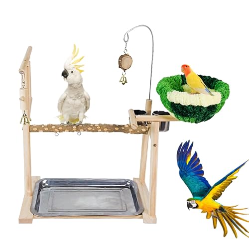 Hjatirace Papageienständer Spielplatz,Vogelspielplatzständer | Vogelspielzeug aus Naturholz - Vogelbarsch-Ständer, Krallen-Schleifspielzeug, um Langeweile zu lindern, Sittich-Vogelständer für von Hjatirace