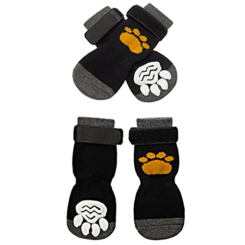 Hundesocken Indoor Anti-Rutsch Socken für Hunde und Katzen 2 Paar Verstellbare Hundesocken Pfotenschutz Haftsocken für Drinnen Warme Indoor-Hundesocken für kleine und mittelgroße Hunde (Schwarz, S) von Hjkiopc