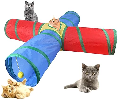 Katzenspielzeug,Faltbarer Katzen Tunnel, Bunny Tunnel, 2-Wege Katzen Tunnel, Haustier Spielzeug,Kleintiere Tunnel, Katze Tunnel Geeignet für Innen und Außenbereich (Regenbogen-4 Wege) von Hjkiopc