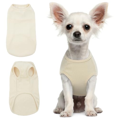 Hjumarayan Hundepullover Chihuahua Kleidung für Kleine Hunde Welpen Weste, Atmungsaktives Hundeschlafanzüge Basic Klamotten Hunde Kleidung für Französische Bulldogge Pomeranian Malteser Hund, Beige XS von Hjumarayan