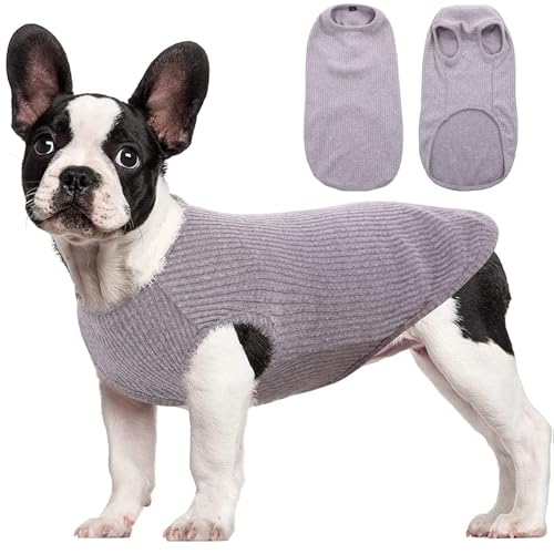 Hjumarayan Hundepullover Mittelgroße Hunde - Dünn Hunde Pullover Waschbar Hundepulli Gestreifte Hunde Shirt Elastisch Hunde Pullis, Hundepullover Fleece für Corgi Dackel (Grau L) von Hjumarayan