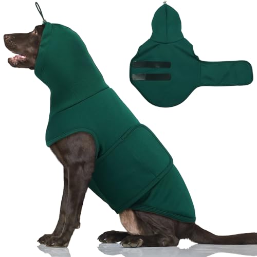 Hjumarayan Beruhigungsweste für Hunde, Anti Stress Weste für Hunde mit Ohrenschutz Dehnbarer Hundejacke, Hunde Beruhigungsweste Bequemer Hundeweste für Feuerwerk Donner Sirenen, Dunkelgrün L von Hjumarayan