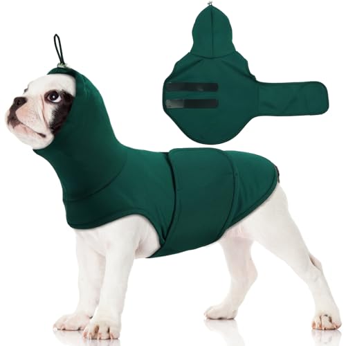 Hjumarayan Beruhigungsweste für Hunde, Anti Stress Weste für Hunde mit Ohrenschutz Dehnbarer Hundejacke, Hunde Beruhigungsweste Bequemer Hundeweste für Feuerwerk Donner Sirenen, Dunkelgrün XS von Hjumarayan