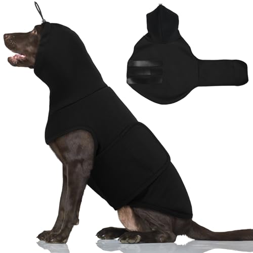 Hjumarayan Beruhigungsweste für Hunde, Anti Stress Weste für Hunde mit Ohrenschutz Dehnbarer Hundejacke, Hunde Beruhigungsweste Bequemer Hundeweste für Feuerwerk Donner Sirenen, Schwarz L von Hjumarayan