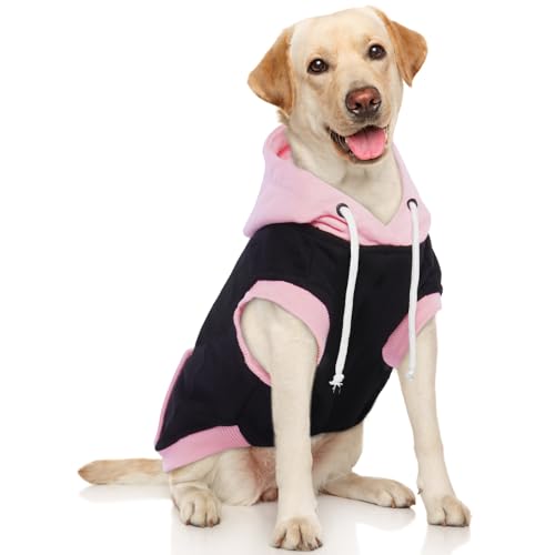 Hjumarayan Hoody Hund - Hunde Hoodie Große Hunde Ärmellose Hoodie Hund Farbblock Hundesweatshirt Baumwoll Hundepullover Hoodie Hunde Kapuzenpullover für Frühling, Herbst und Winter (Rosa XXXL) von Hjumarayan