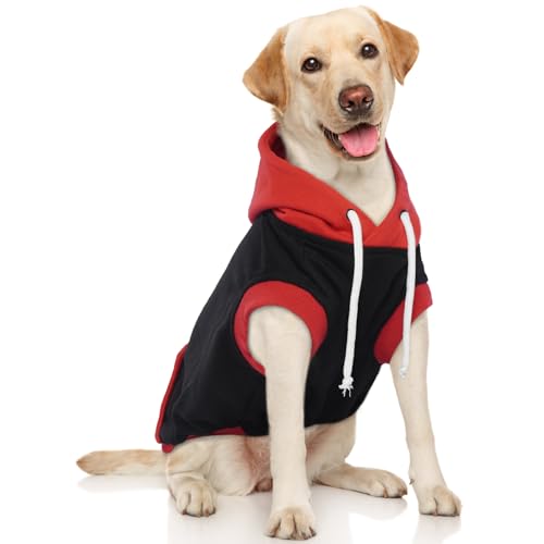 Hjumarayan Hoody Hund - Hunde Hoodie Große Hunde Ärmellose Hoodie Hund Farbblock Hundesweatshirt Baumwoll Hundepullover Hoodie Hunde Kapuzenpullover für Frühling, Herbst und Winter (Rot XXXL) von Hjumarayan