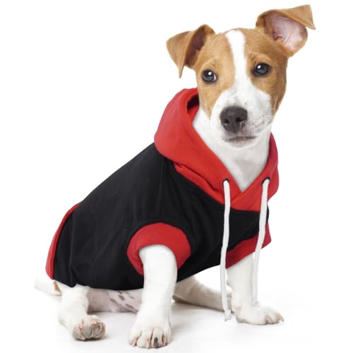 Hjumarayan Hoody Hund - Hunde Hoodie Kleine Hunde Ärmellose Hoodie Hund Farbblock Hundesweatshirt Baumwoll Hundepullover Hoodie Hunde Kapuzenpullover für Frühling, Herbst und Winter (Rot S) von Hjumarayan