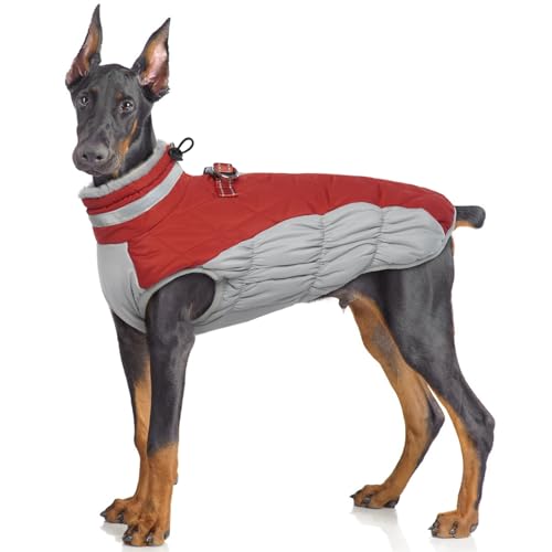 Hjumarayan Hundemantel Grosse Hunde - Hundemantel Winter Wintermantel Hund mit Geschirr Hundejacke Wasserdicht Hunde Mantel Gefüttert, Outdoor Hundemantel Hunter Labrador (Rot XXL) von Hjumarayan