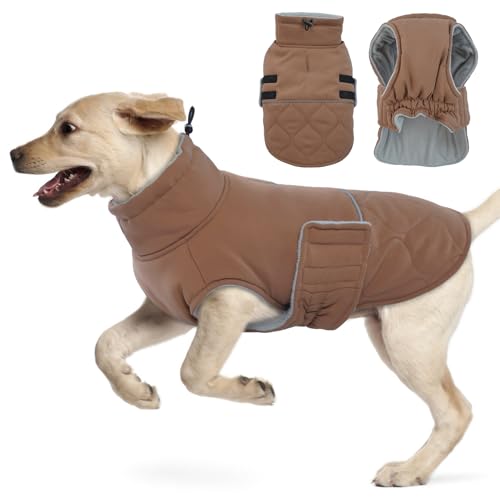 Hjumarayan Hundemantel Warm Große Hunde, Hundemantel Winter Große Hunde Mantel Hund mit Geschirr Offnung, Hundemantel Gefüttert Hund Wintermantel, Hundemantel Grosse Hunde, Braun 3XL von Hjumarayan