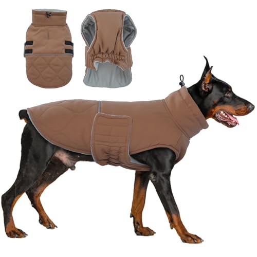 Hjumarayan Hundemantel Warm Große Hunde, Hundemantel Winter Große Hunde Mantel Hund mit Geschirr Offnung, Hundemantel Gefüttert Hund Wintermantel, Hundemantel Grosse Hunde, Braun 3XL von Hjumarayan