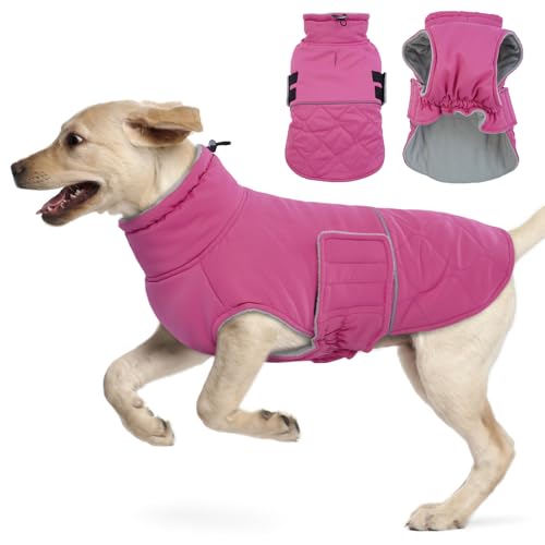 Hjumarayan Hundemantel Warm Große Hunde, Hundemantel Winter Große Hunde Mantel Hund mit Geschirr Offnung, Hundemantel Gefüttert Hund Wintermantel, Hundemantel Grosse Hunde, Rose 3XL von Hjumarayan