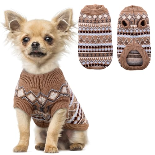 Hjumarayan Hundepullover - Boho Hundepullover Kleine Hunde Weihnachtspullover Hund Schöne Hunde Pullover, Dicken Hundepulli Hunde Pullis, Hundepullover Französische Bulldogge Chihuahua (Kaffee XS) von Hjumarayan