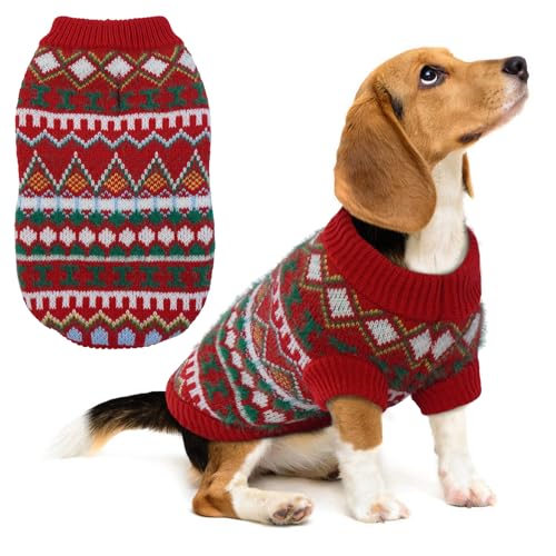 Hjumarayan Hundepullover - Boho Hundepullover Kleine Hunde Weihnachtspullover Hund Schöne Hunde Pullover, Dicken Hundepulli Hunde Pullis, Hundepullover Französische Bulldogge Chihuahua (Rot-Grün M) von Hjumarayan